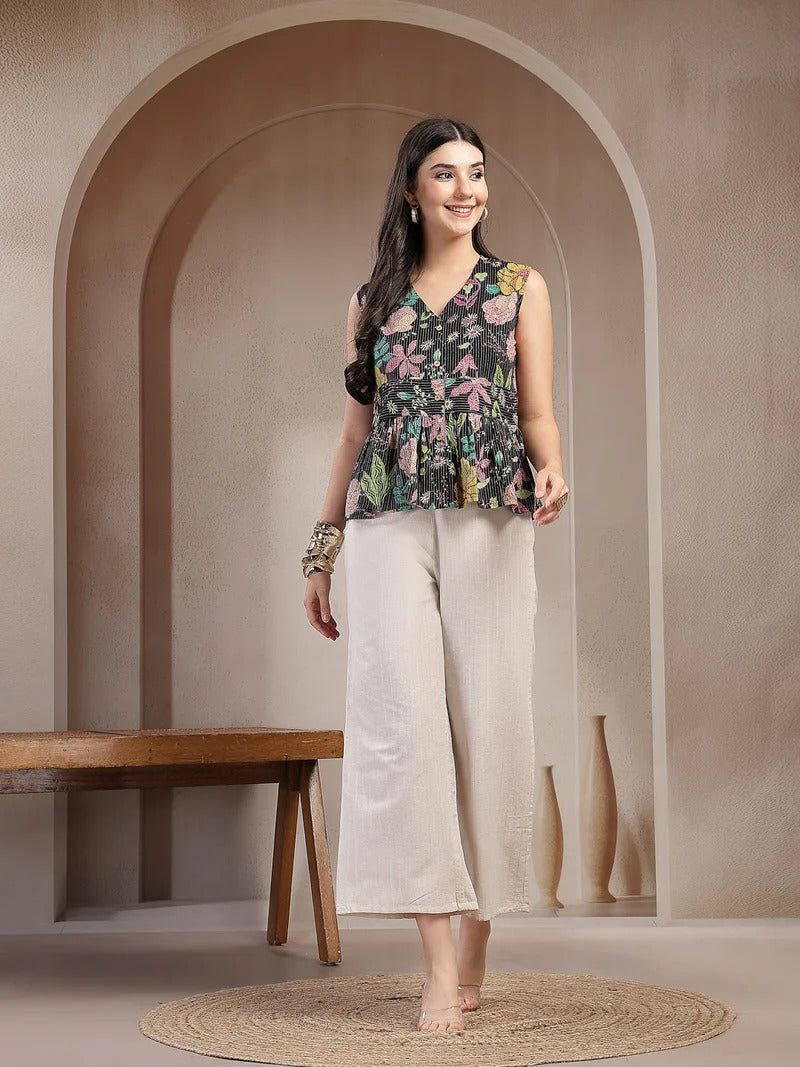 Stylum Women's Black Floral Printed Katha Cotton Co-Ord Set