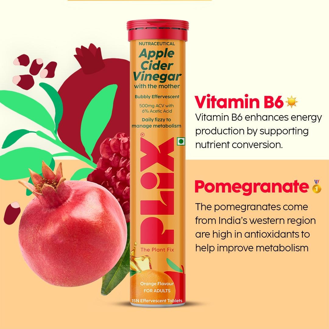 Plix ACV Effervescent Tablets - 15 (Orange Squeeze, Pack of 4)