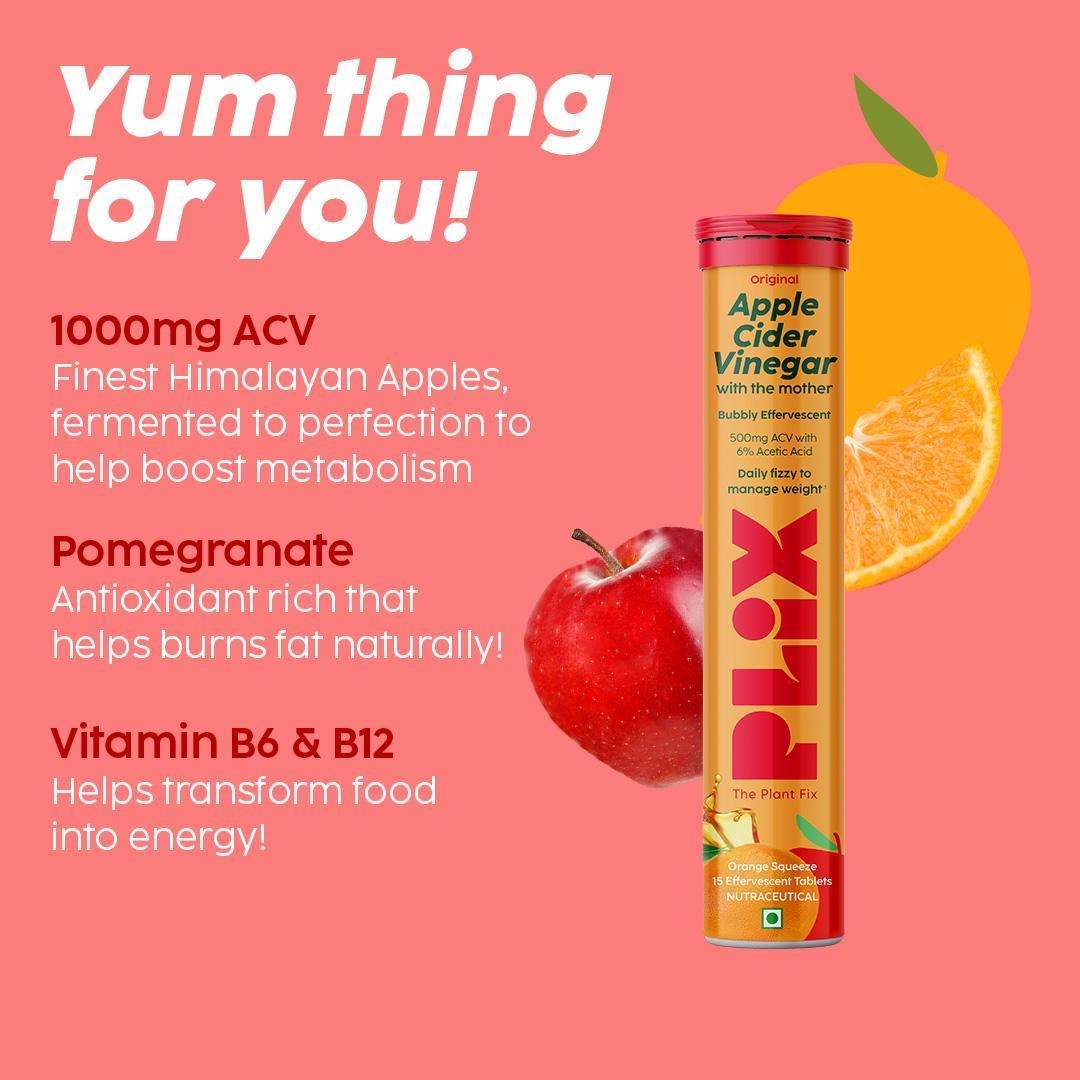 Plix ACV Effervescent Tablets - 15 (Orange Squeeze, Pack of 4)