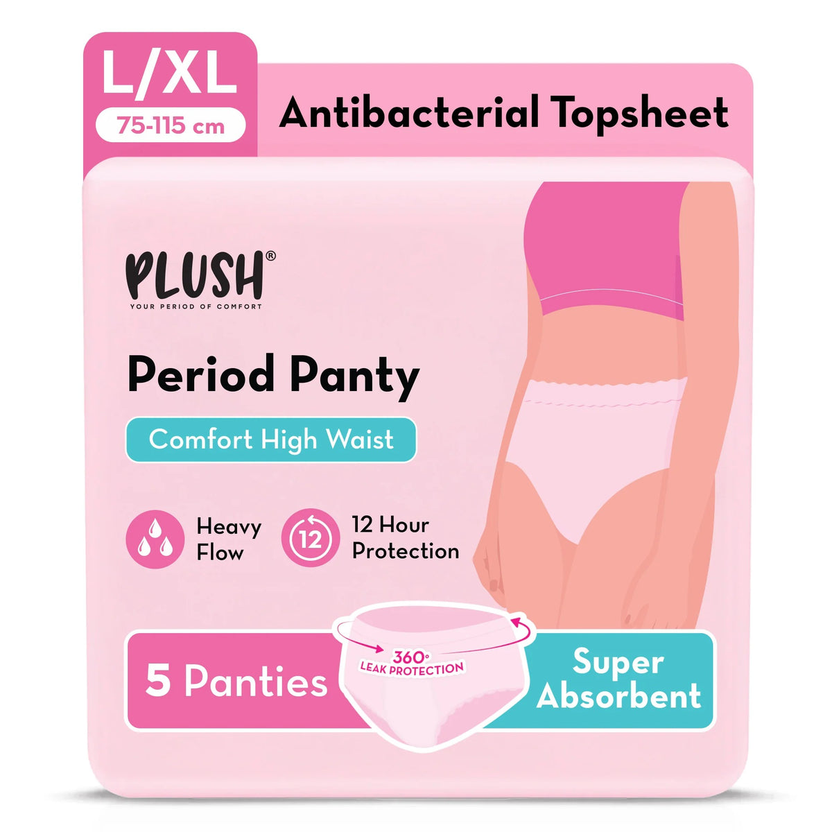 Plush Comfort High Waist Disposable Anti-Bacterial Period Panty | Heavy Flow - 5 Pcs L/XL (75-115cm)