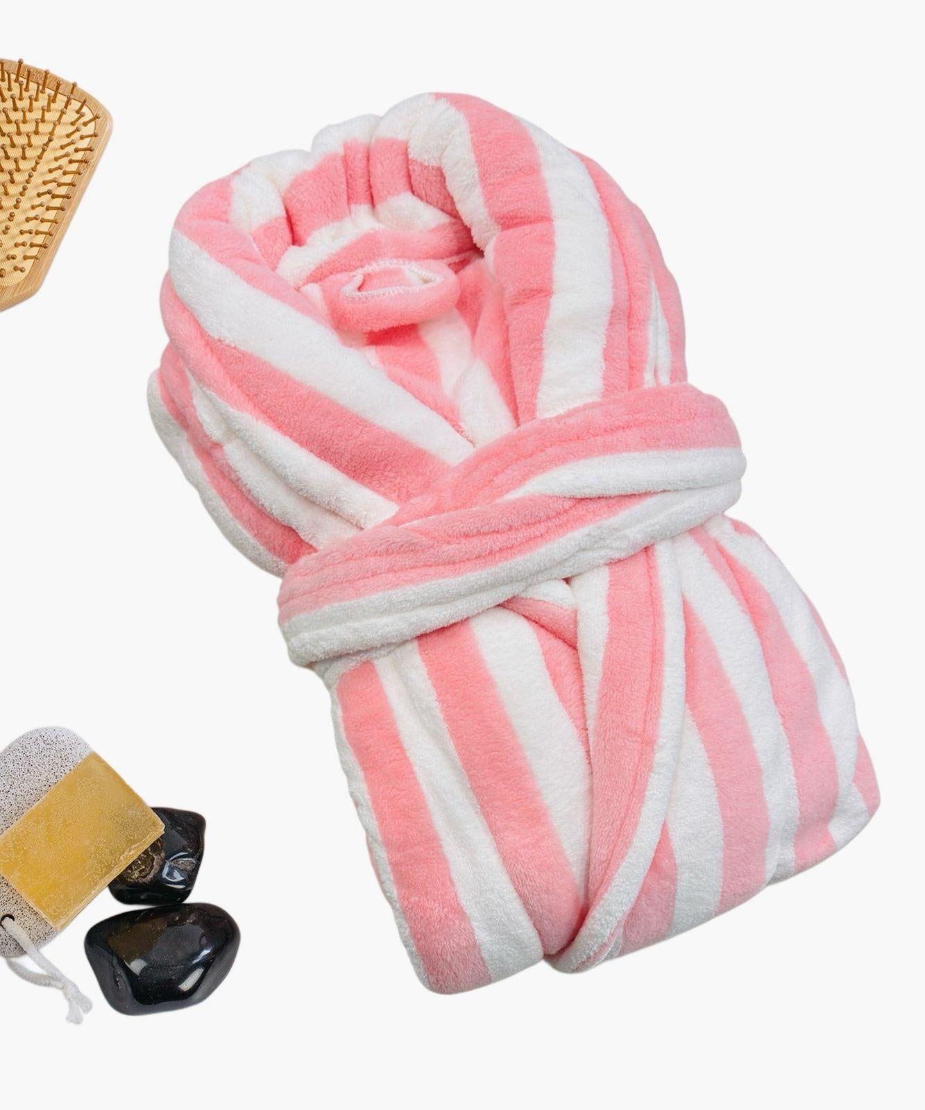 Personal Touch Feel Me Microfiber Bath Robes - Pink Stripes