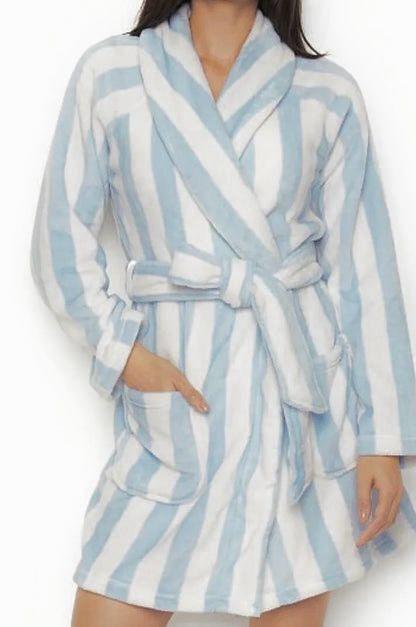 Personal Touch Feel Me Microfiber Bath Robes - Light Blue Stripes