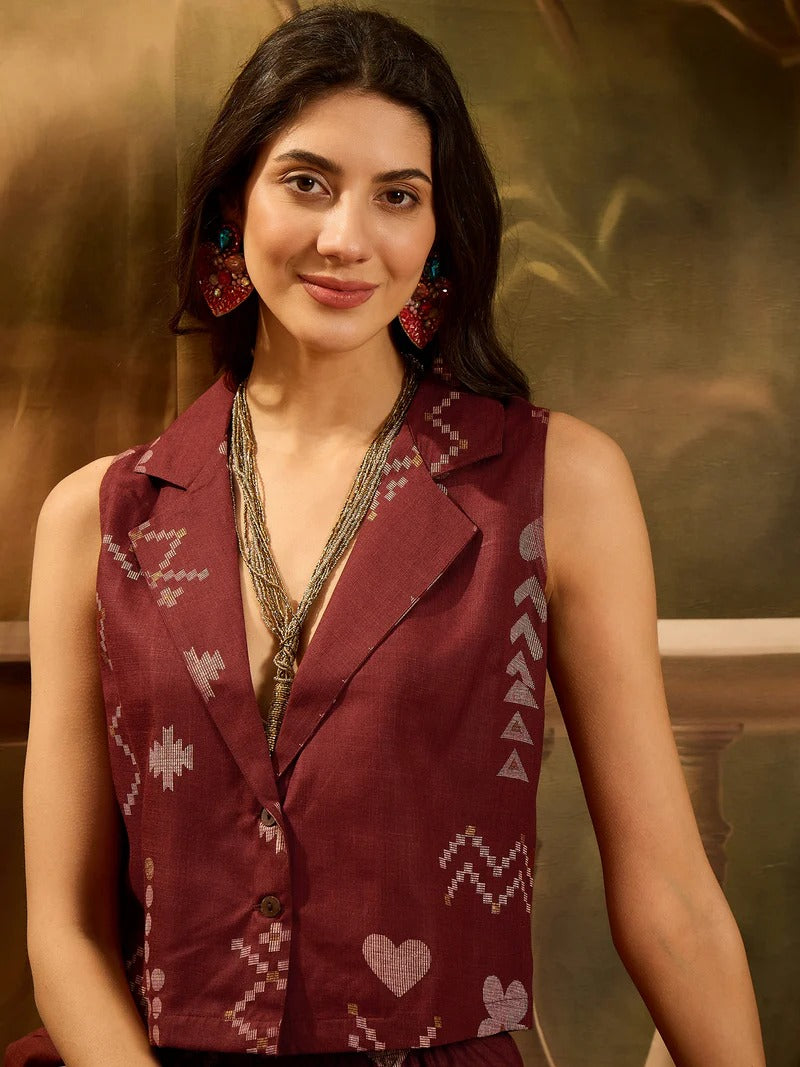 Stylum Women's Rust Geomatric Printed Cotton Blend Co-Ord Set