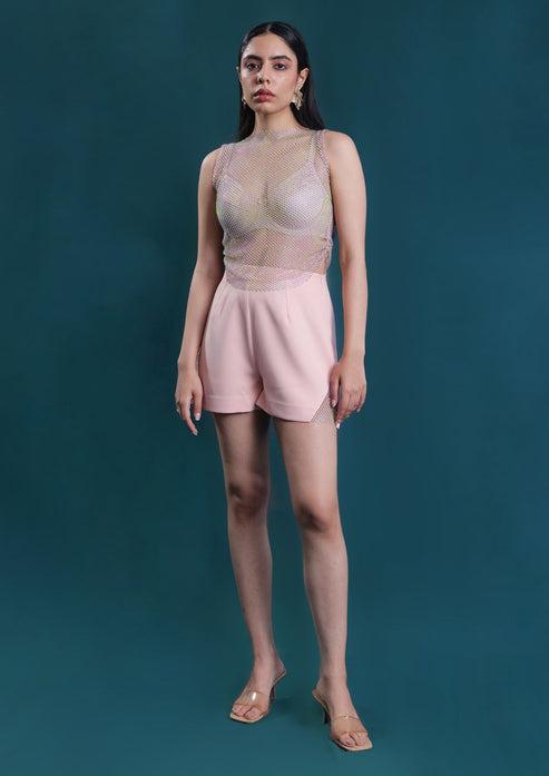 Studio OJS Peach Rhinestone Cut Shorts