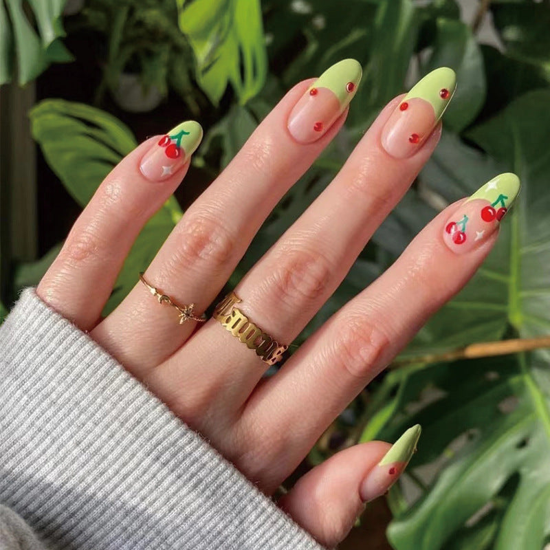 Gush Beauty French Lime Cherries- Medium To Long Almond - Nailed It Reusable Luxury Press On Nails With Application Kit