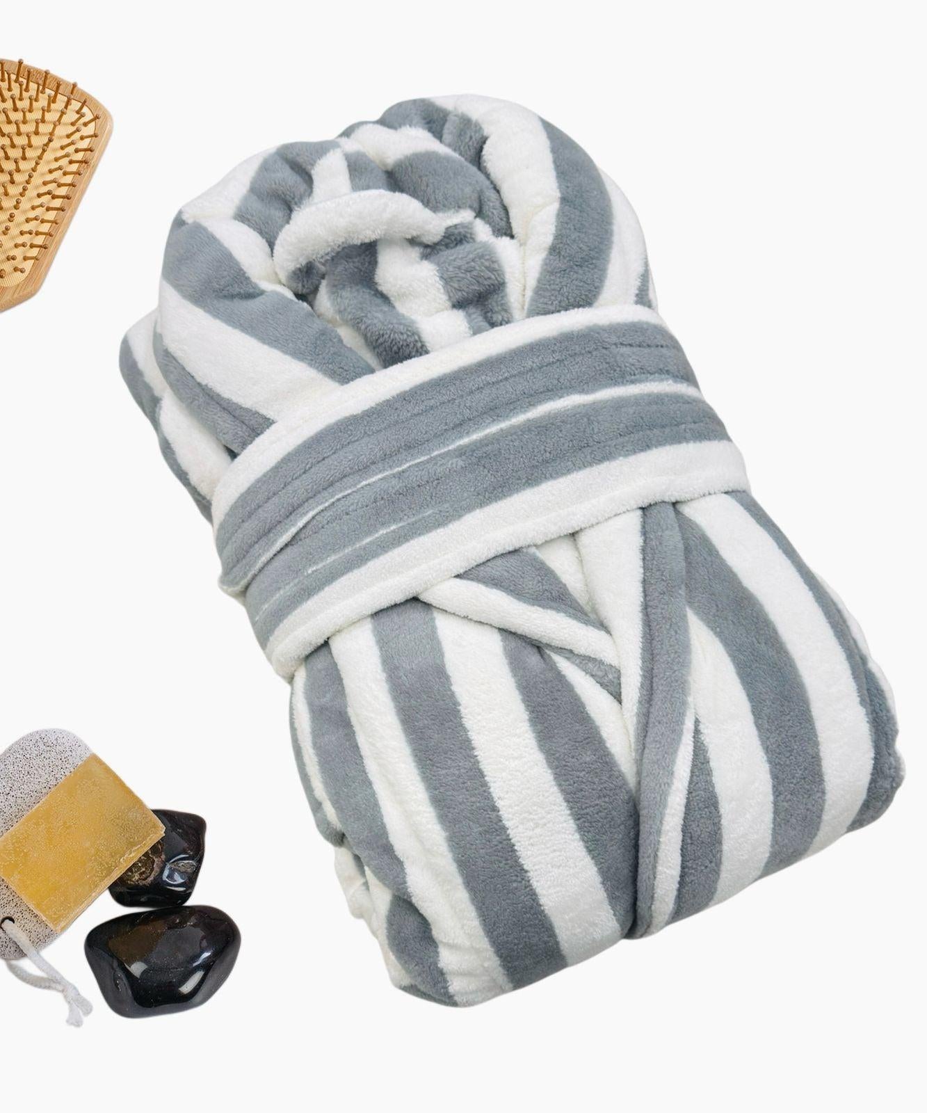 Personal Touch Feel Me Microfiber Bath Robes - Grey Stripes