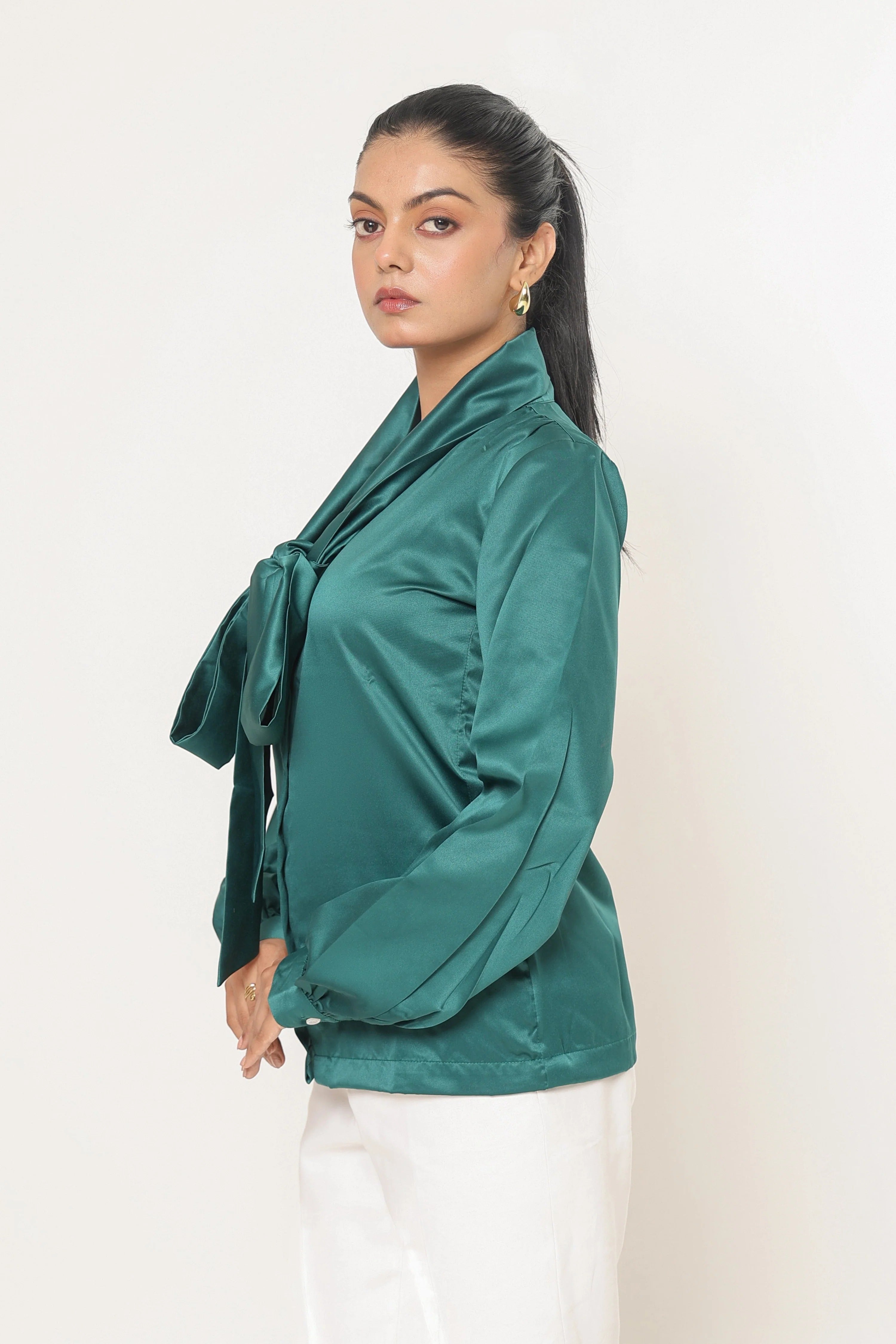 Sugnaa Elle Bow Blouse Top - Emerald Green