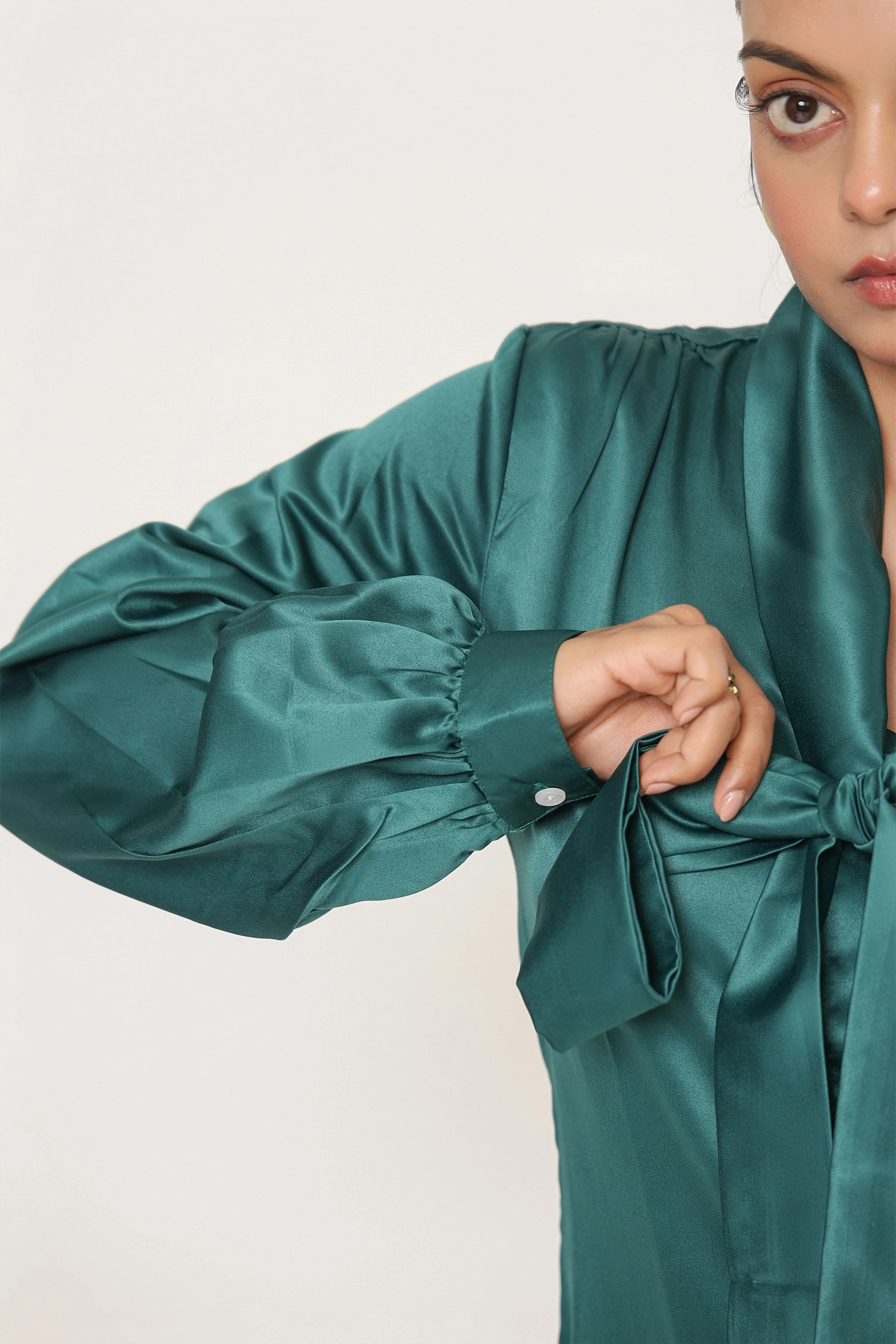 Sugnaa Elle Bow Blouse Top - Emerald Green