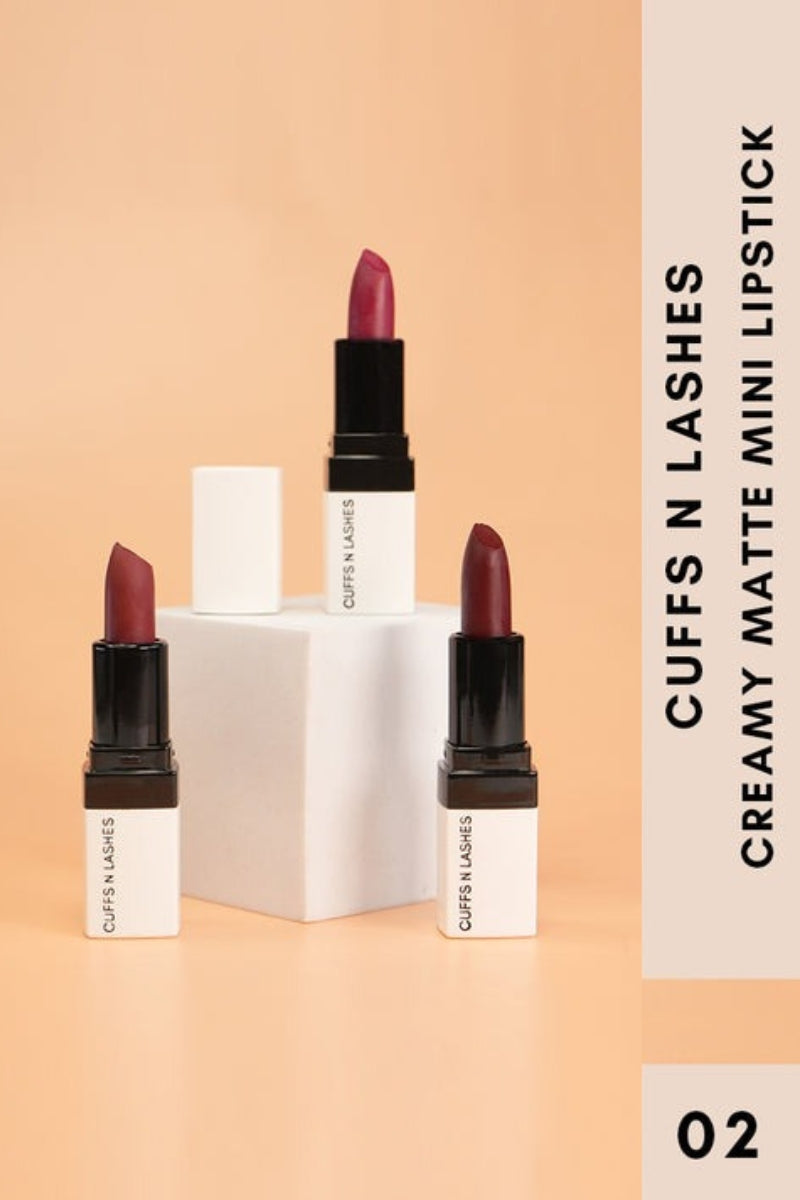 Cuffs N Lashes Set-2 - Doodle Lips Mini Creamy Matte Lipsticks - Set of 3