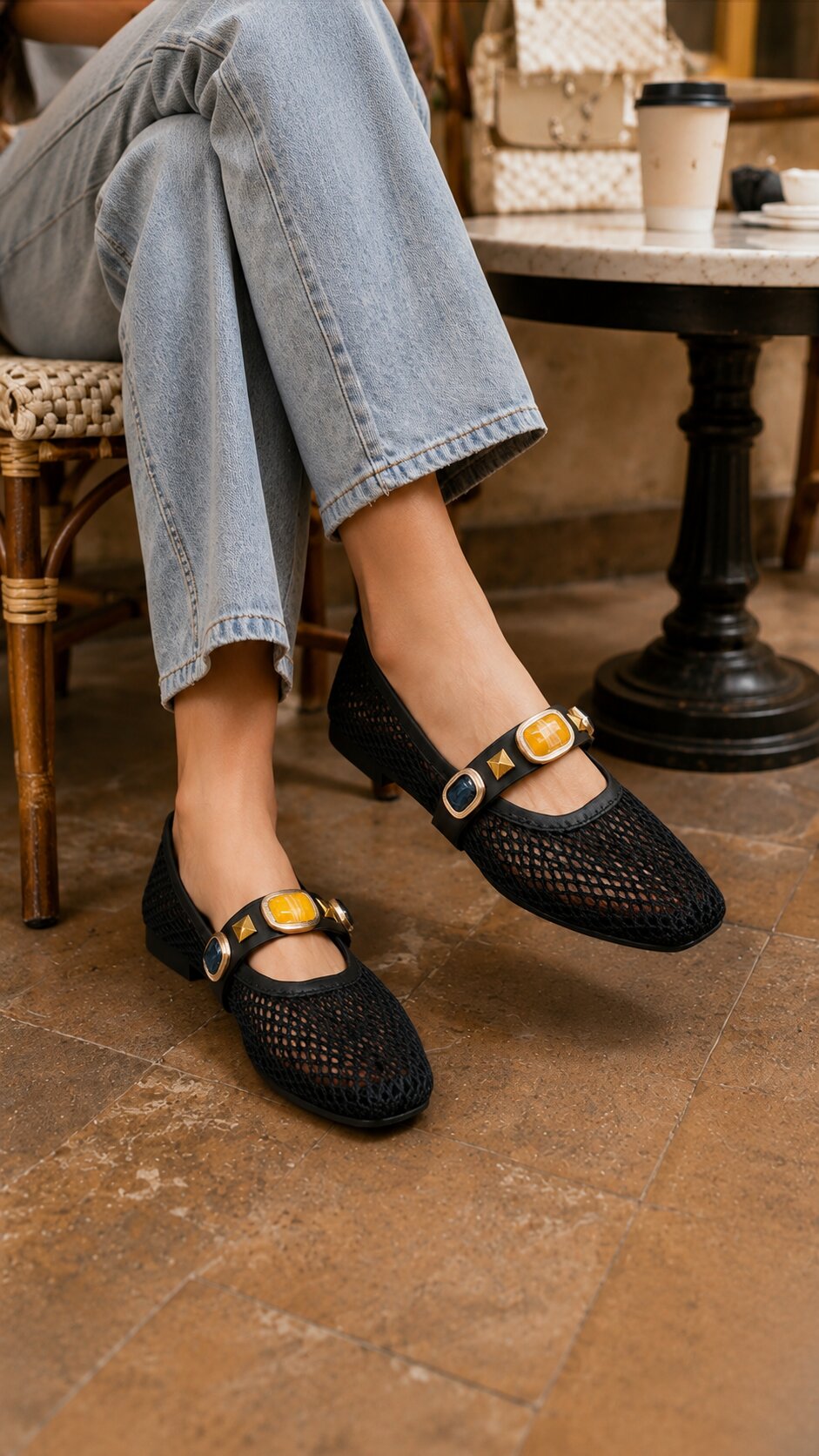 Sandal Stories Mesh Gemstone Mary Janes Ballerinas