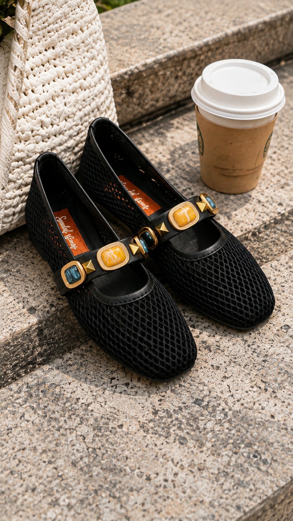Sandal Stories Mesh Gemstone Mary Janes Ballerinas