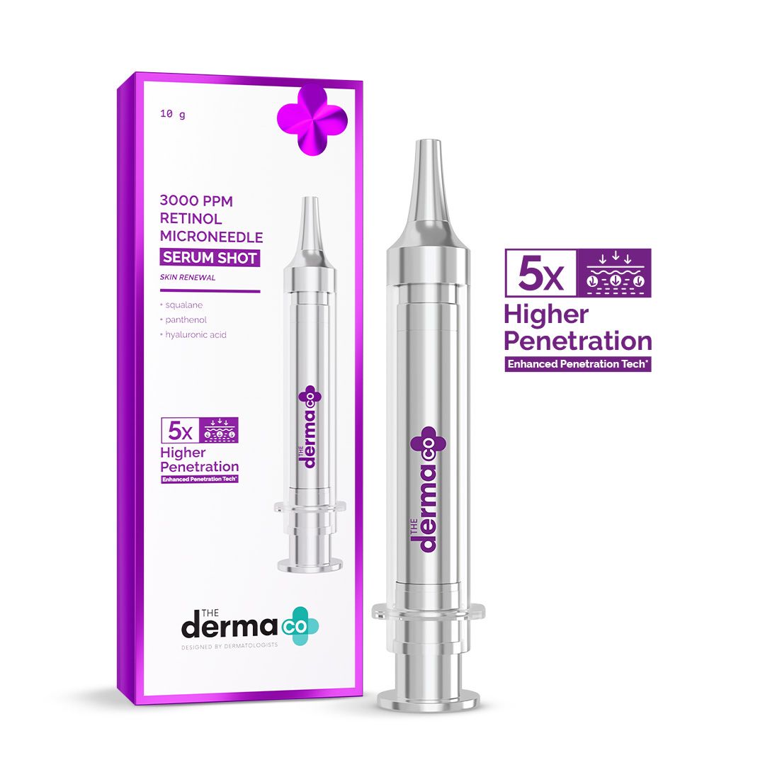 Derma Co 3000 PPM Retinol Microneedle Serum Shot with Squalene, Panthenol & Hyaluronic Acid for Skin Renewal - 10g