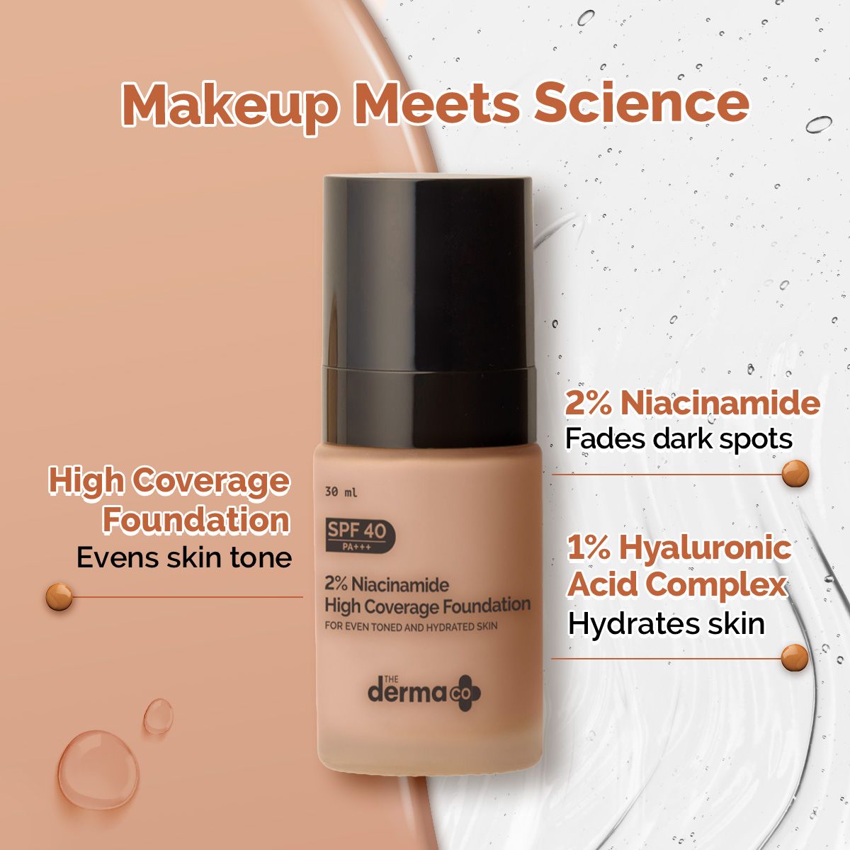 Derma Co 2% Niacinamide High Coverage Foundation With 1% Hyaluronic Acid Complex & SPF 40 PA+++