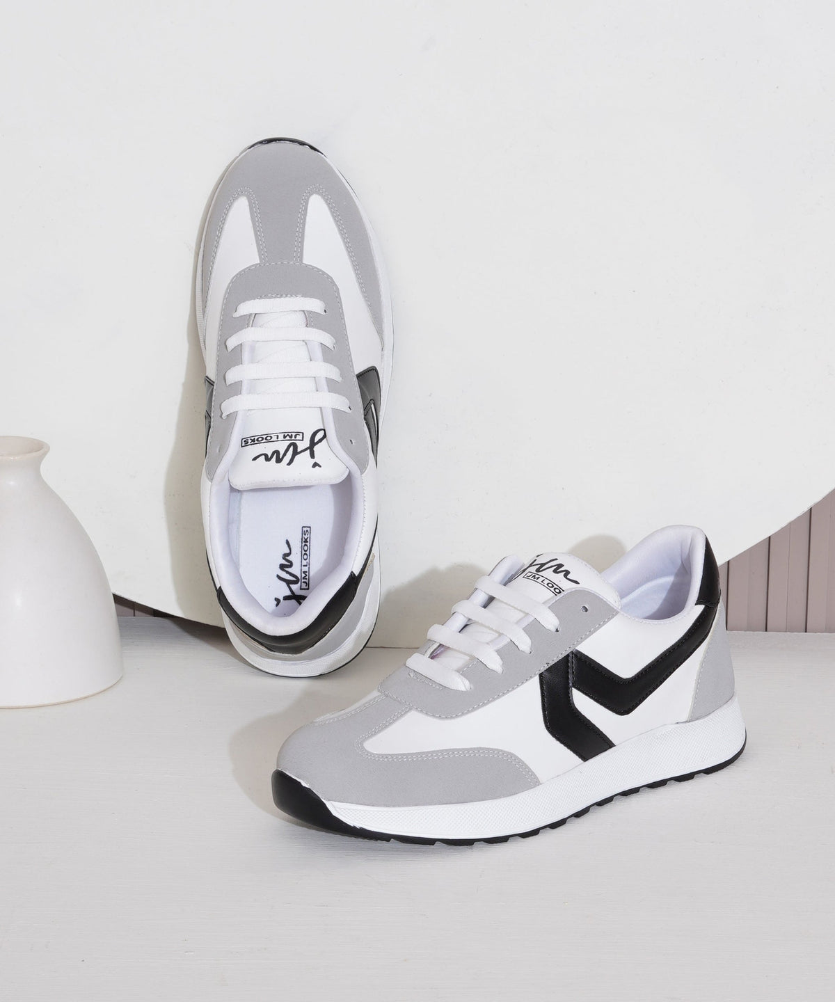 JM Looks Women’s Casual Lace-Up Sneakers with Contrast Panels