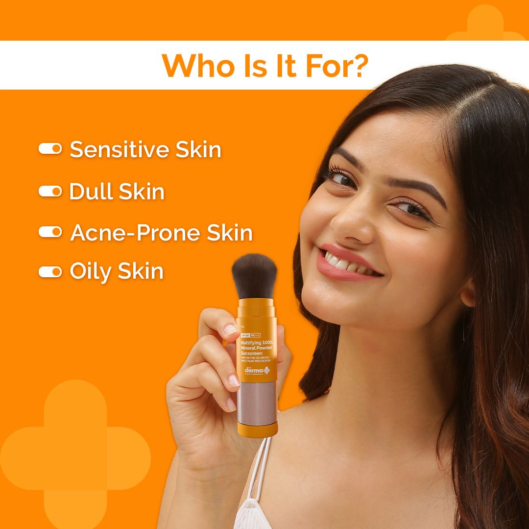 Derma Co Mattifying 100% Mineral Powder Sunscreen with SPF 50 For On The Go Broad Spectrum Protection - 4g