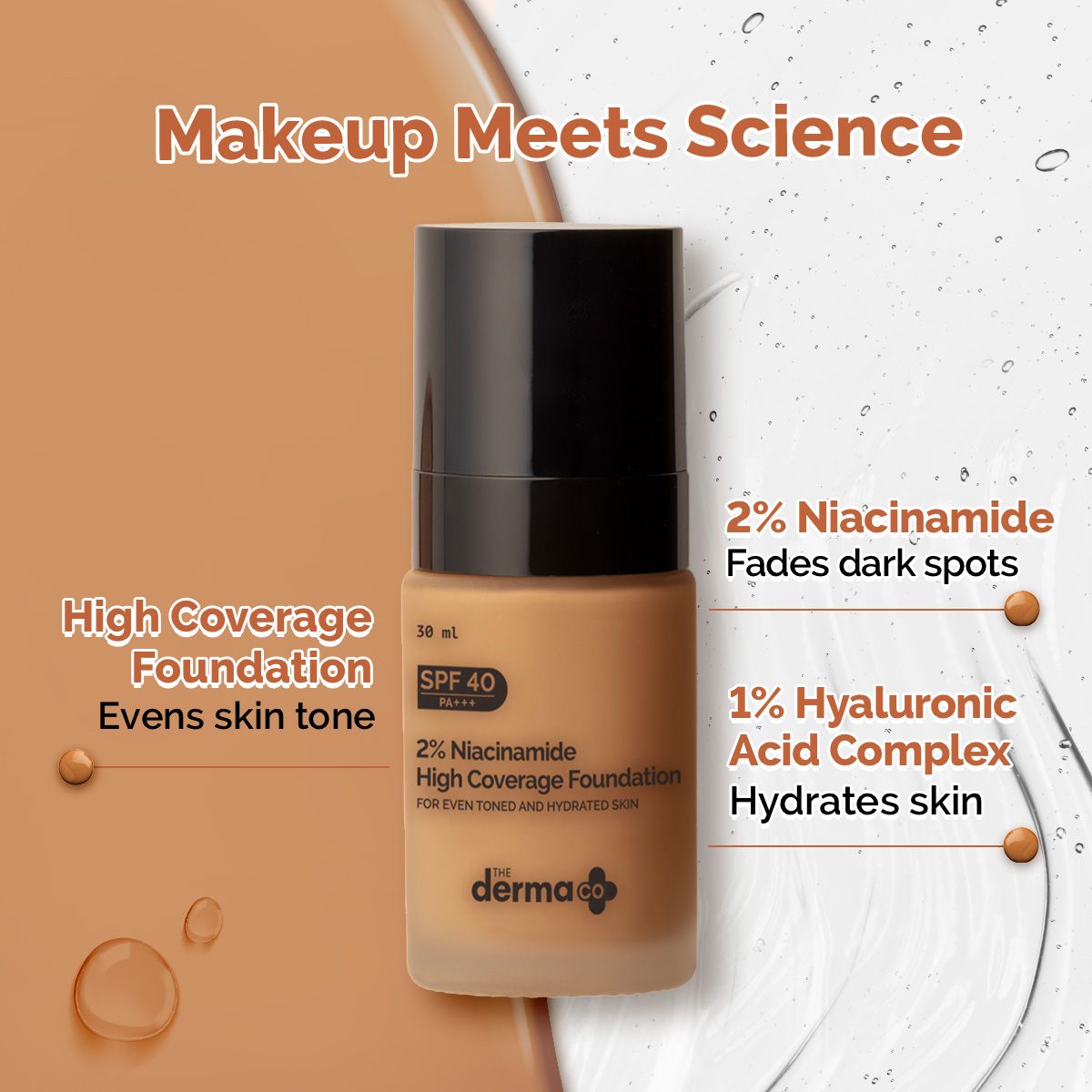 Derma Co 2% Niacinamide High Coverage Foundation With 1% Hyaluronic Acid Complex & SPF 40 PA+++