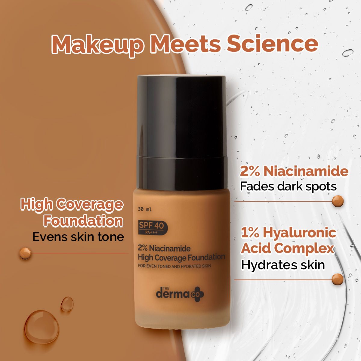 Derma Co 2% Niacinamide High Coverage Foundation With 1% Hyaluronic Acid Complex & SPF 40 PA+++