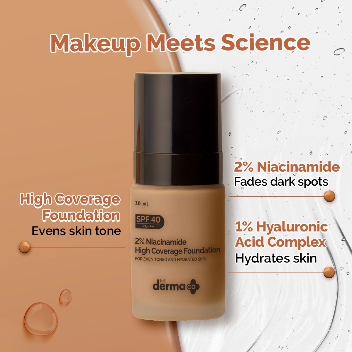 Derma Co 2% Niacinamide High Coverage Foundation With 1% Hyaluronic Acid Complex & SPF 40 PA+++