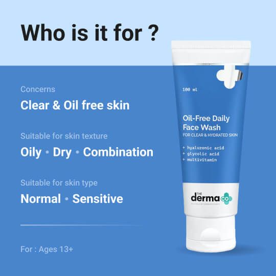 Derma Co Oil-Free Daily Face Wash With Hyaluronic Acid, Glycolic Acid & Multivitamins