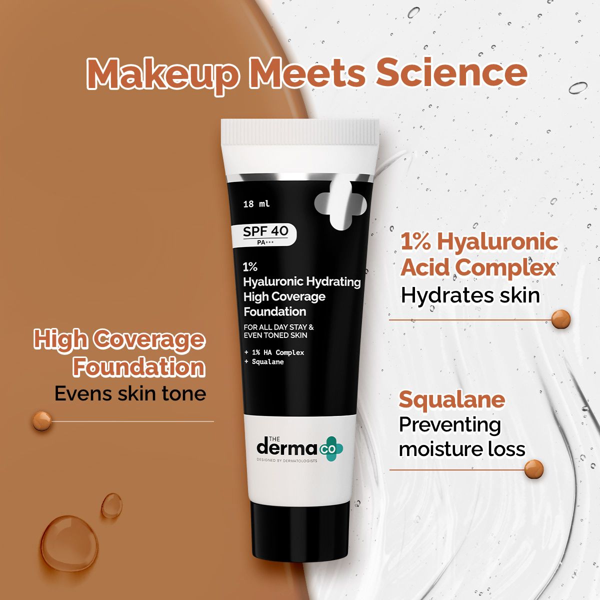 Derma Co 1% Hyaluronic Hydrating High Coverage Foundation - 18ml