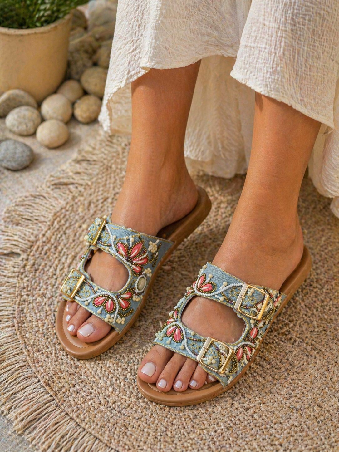 Sandal Stories Blush Bloom Denim Sandals with Doctor Sole