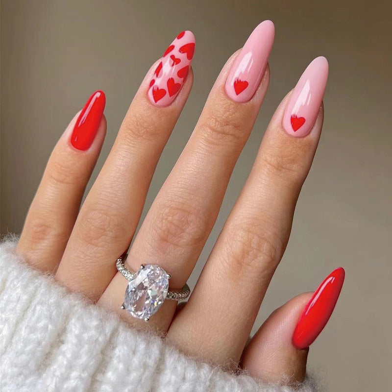 Gush Beauty Red Hearts - Medium To Long Almond - Nailed It Reusable Luxury Press On Nails With Application Kit