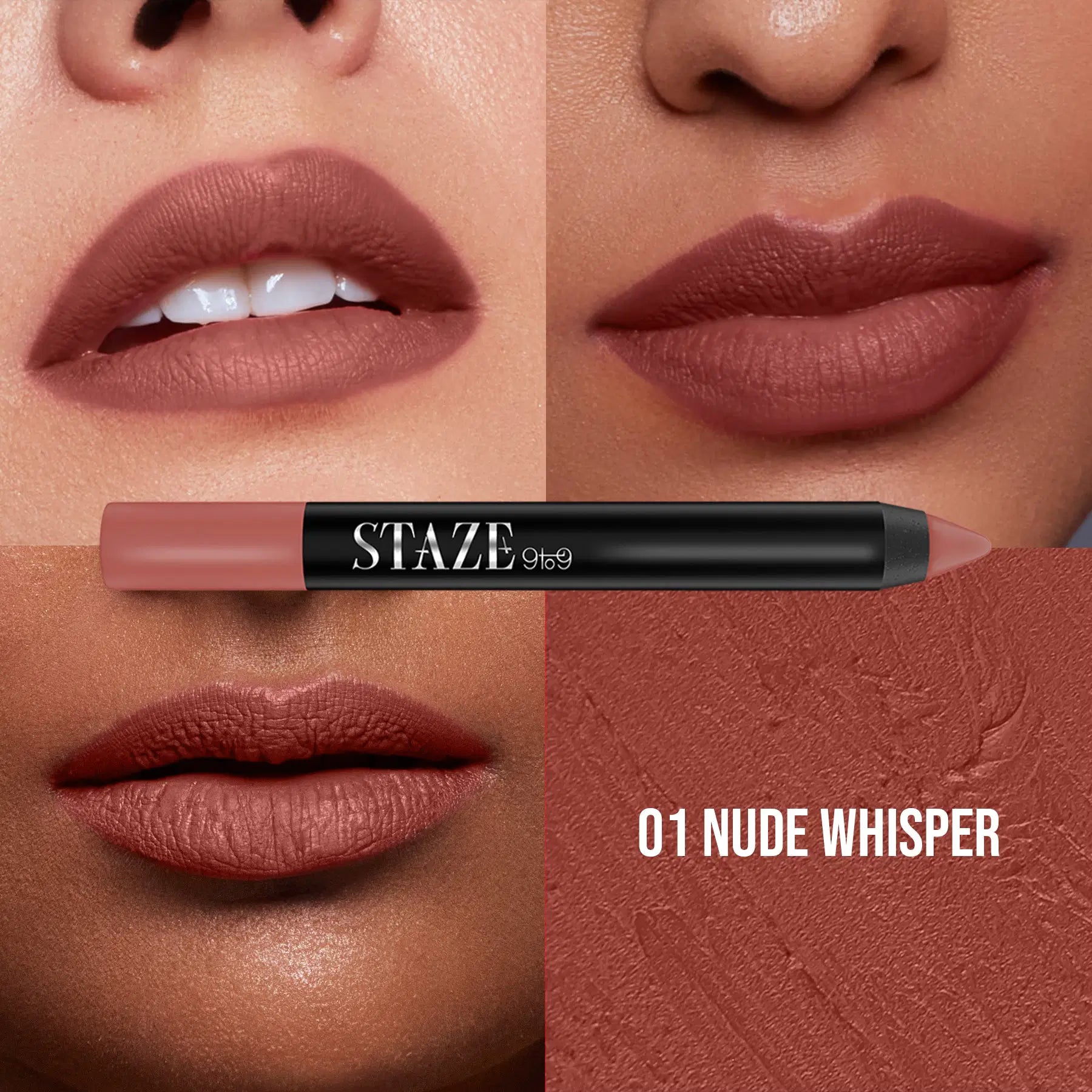 Staze Pout On Lip Crayon 01 Nude Whisper with Sharpener