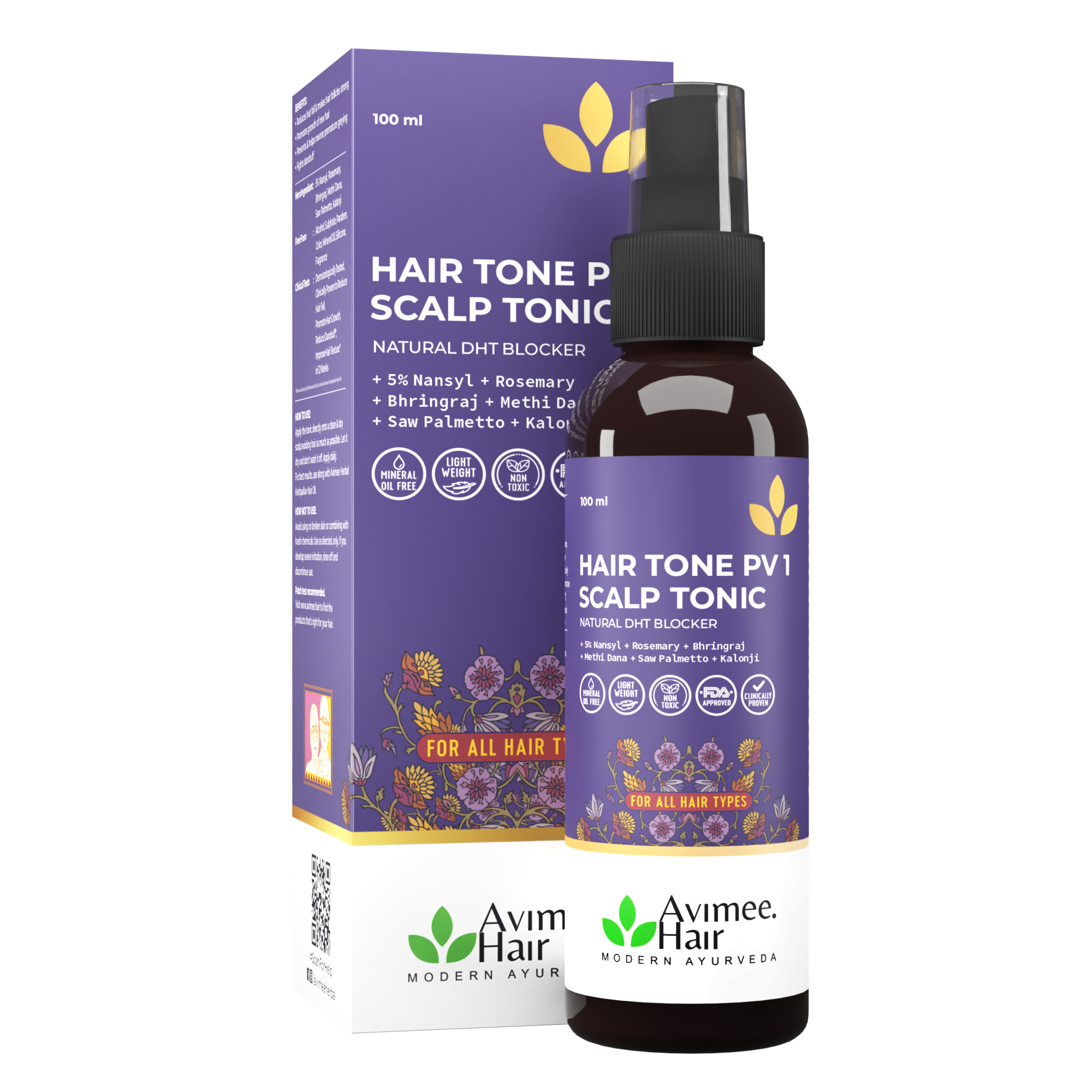 Avimee Herbal Hair Tonic PV 1 Scalp Spray A Natural DHT Blocker - 100ml