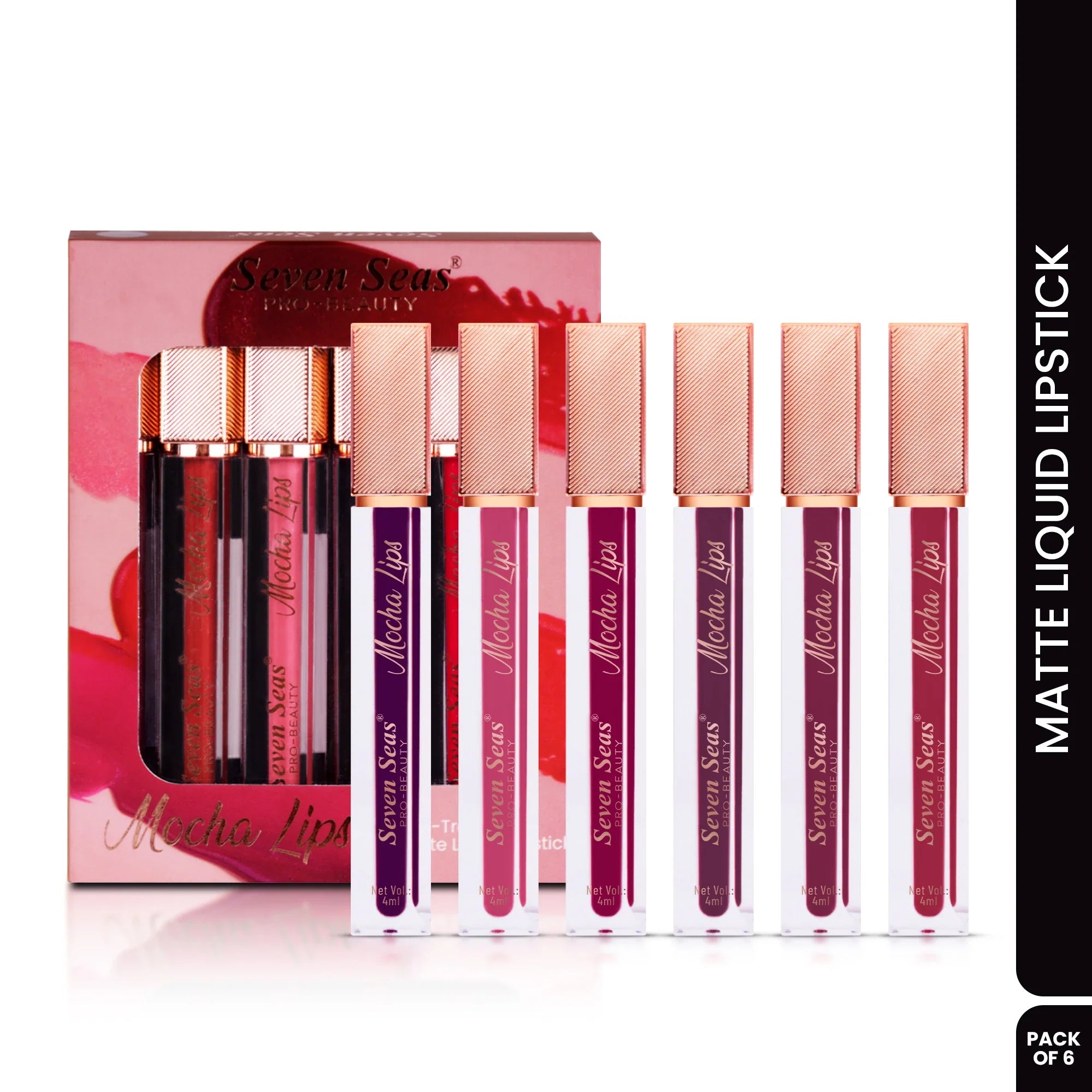 Seven Seas Shade-202-203-204-209-221-225 - Mocha Lips Matte Liquid Lipstick Set (Pack of 6)