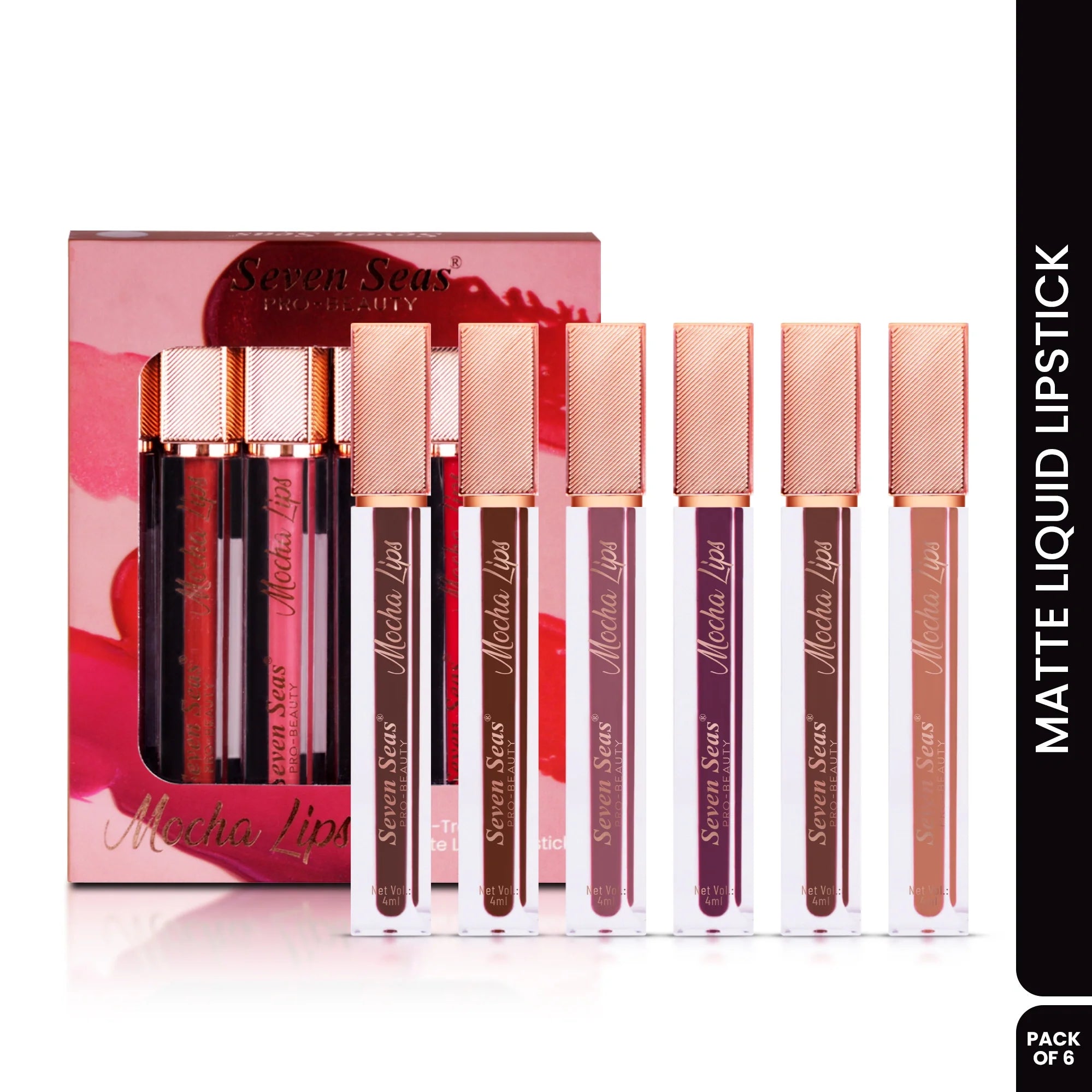 Seven Seas Shade-201-205-207-209-211-220 - Mocha Lips Matte Liquid Lipstick Set (Pack of 6)