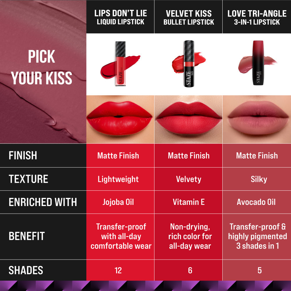 Staze Love Tri-Angle 3 In 1 Matte Lipstick - 01 Brick Pink