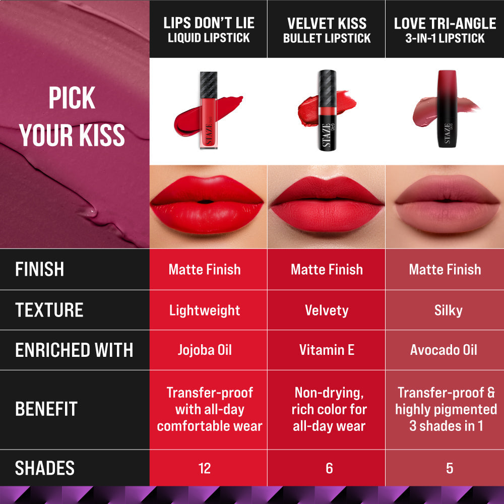Staze Love Tri-Angle 3 In 1 Matte Lipstick - 01 Brick Pink