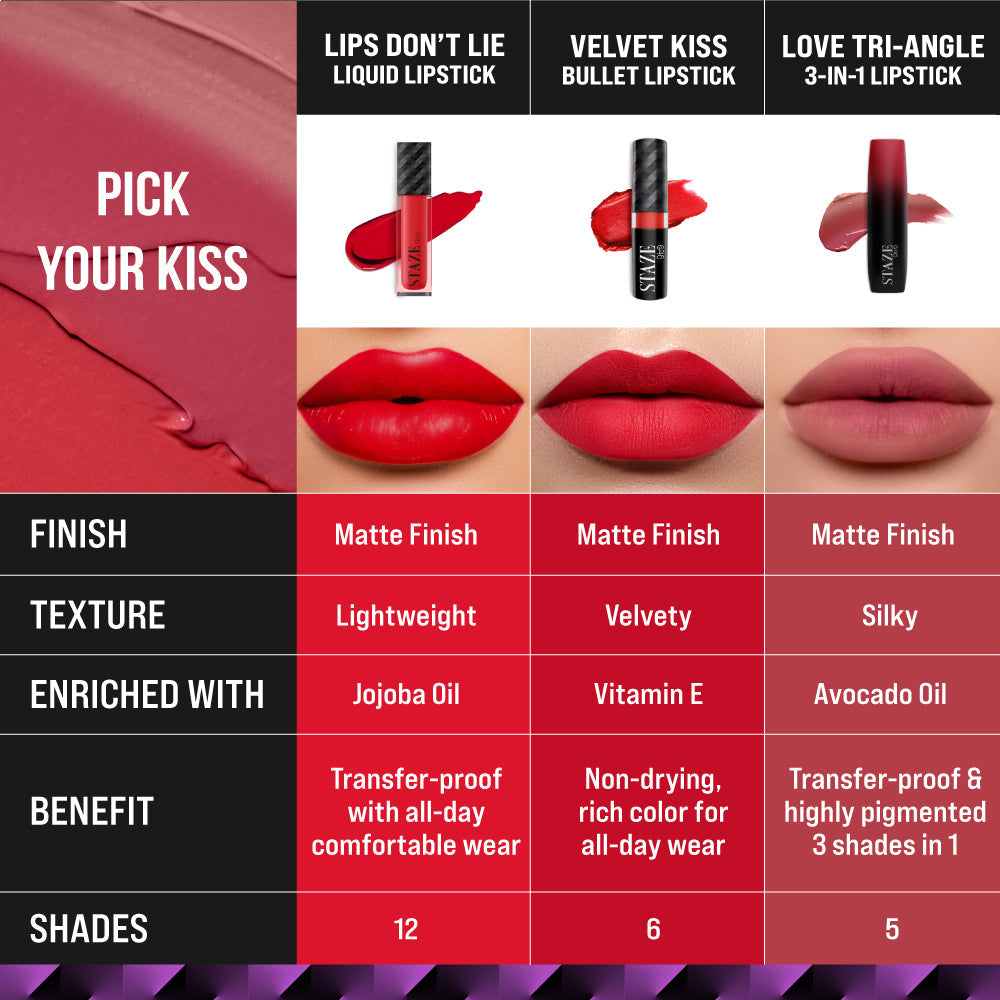 Staze Love Tri-Angle 3 In 1 Matte Lipstick - 01 Brick Pink