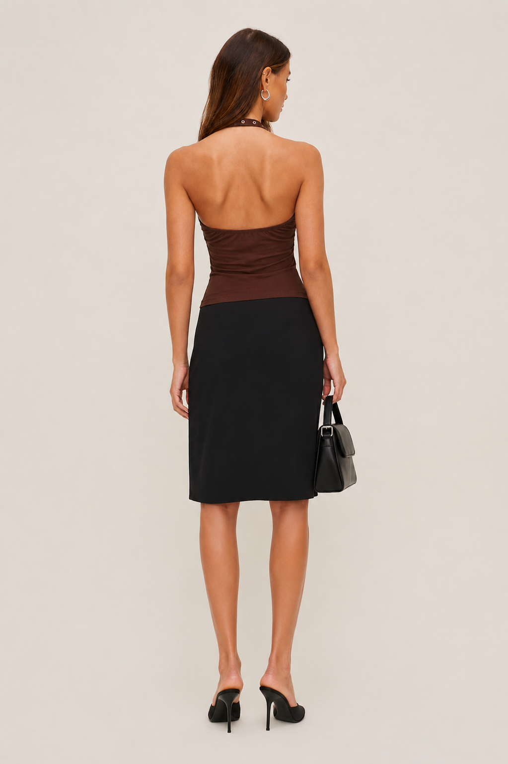 Mywishbag Halterneck Top In Brown With Eyelets - Polyester Blend