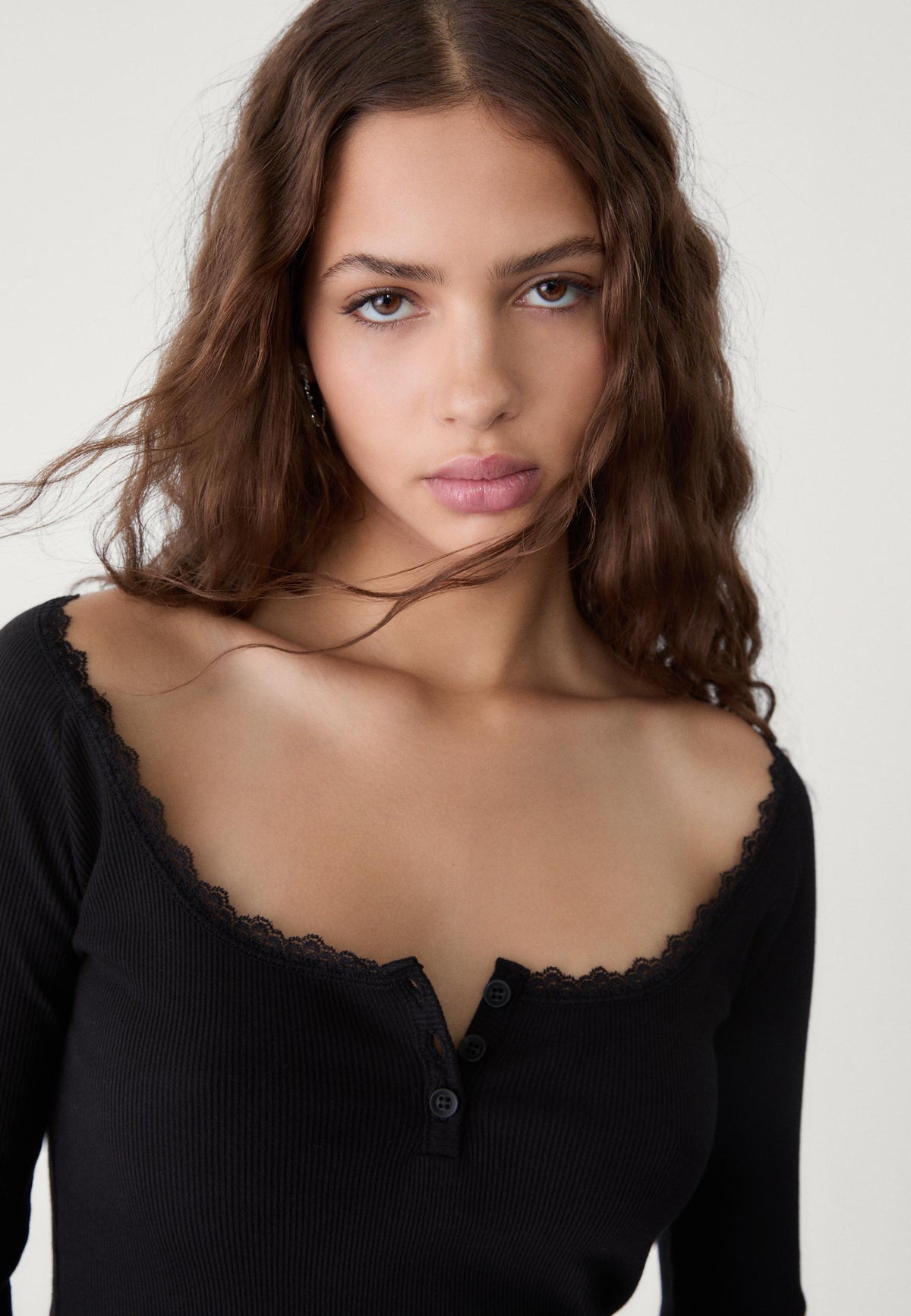 Mywishbag Polo Lace Trim Rib Top - Polyester Blend