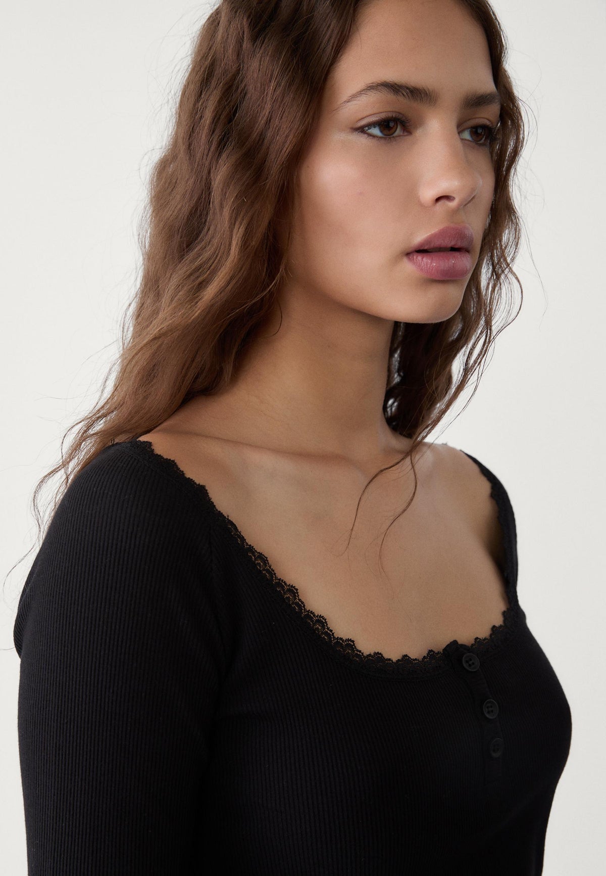 Mywishbag Polo Lace Trim Rib Top - Polyester Blend