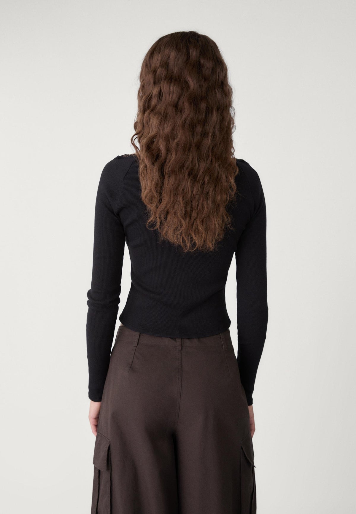 Mywishbag Polo Lace Trim Rib Top - Polyester Blend