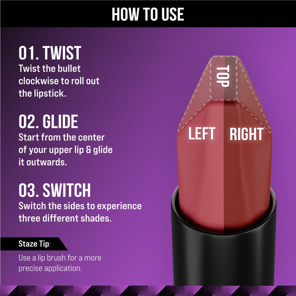 Staze Love Tri-Angle 3 In 1 Matte Lipstick - 01 Brick Pink