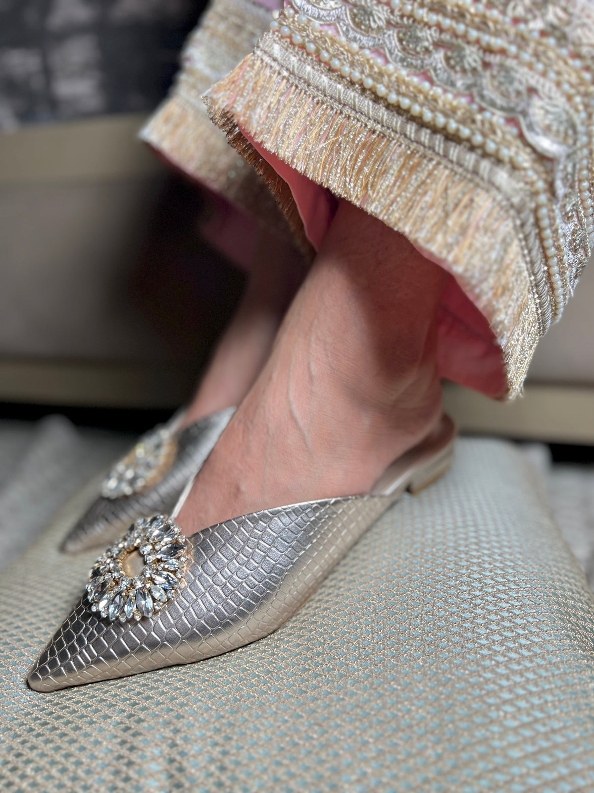 Sandal Stories Crystal Luxe Silver Mules