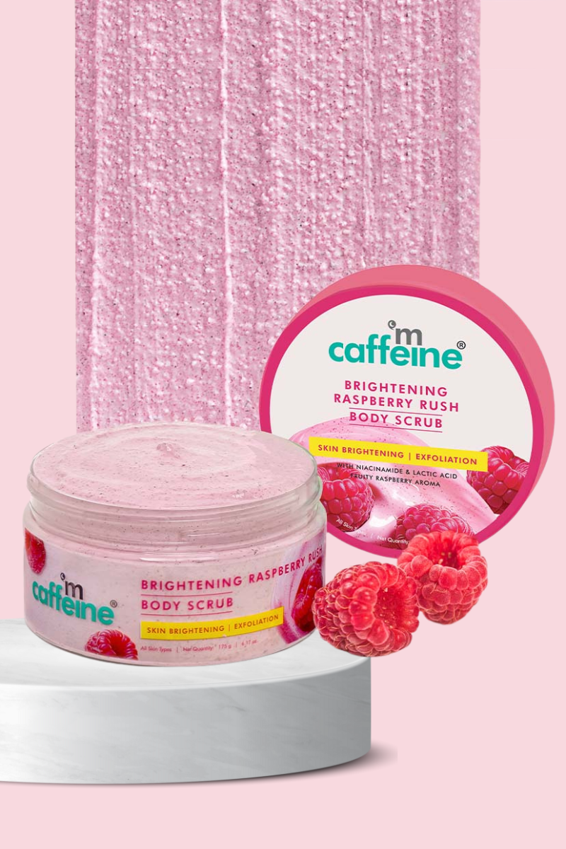 mCaffeine Brightening Raspberry Body Scrub With Ahas, Niacinamide (Vit C Rich) - 175g