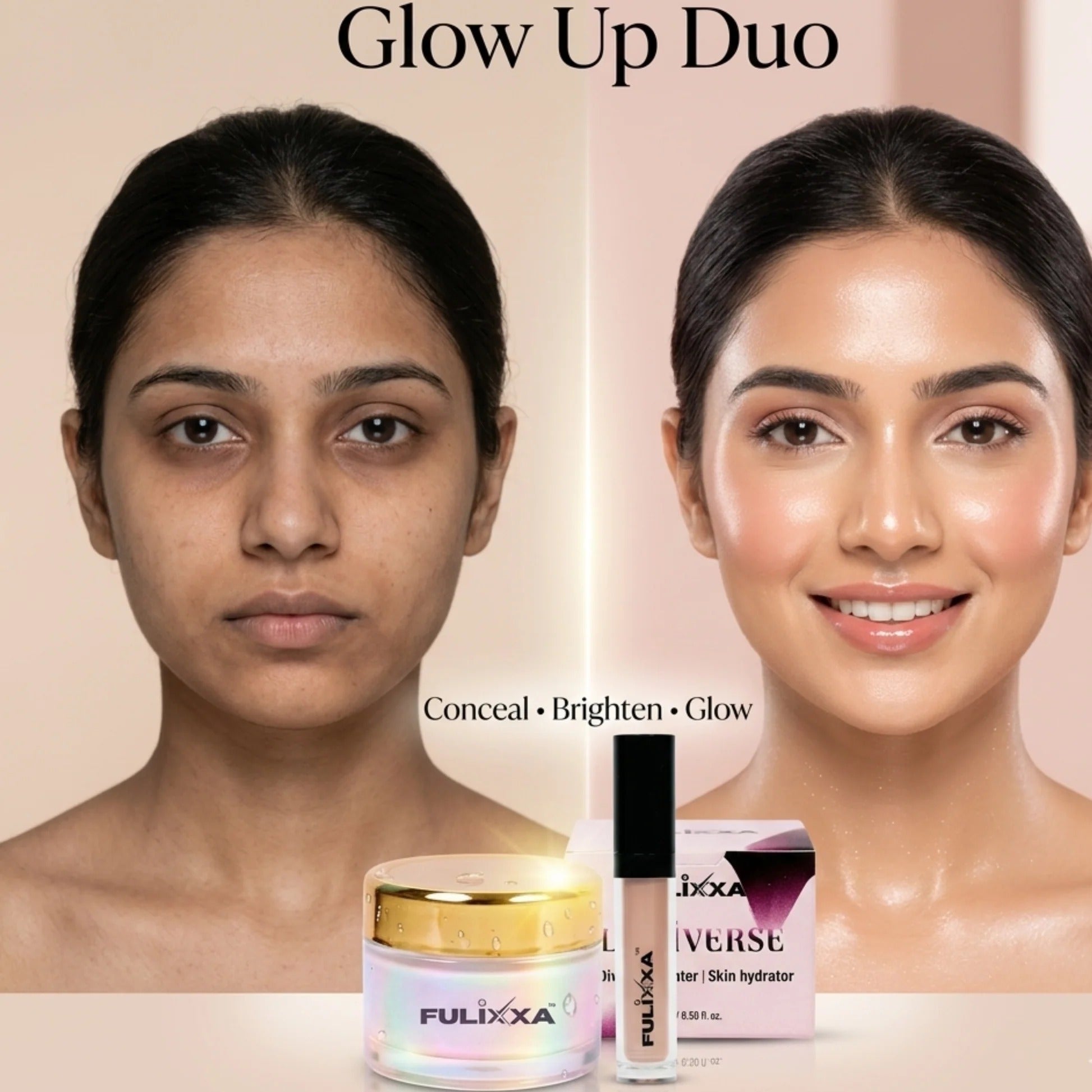 Fulixxa Medium Almond - Glow Up Duo – Concealer & Lumi Cream Everyday Makeup Comb | Pack of 2