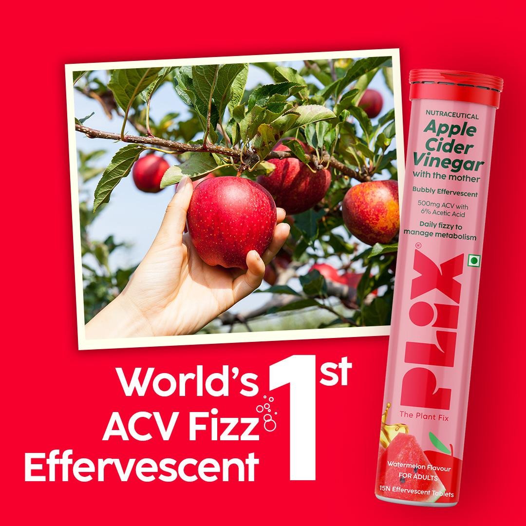 Plix ACV Effervescent Tablets - 15 (Juicy Watermelon, Pack of 4)