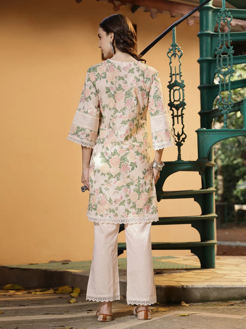 Stylum Women's Pastel Peach Floral Printed Cotton Co-ord Set