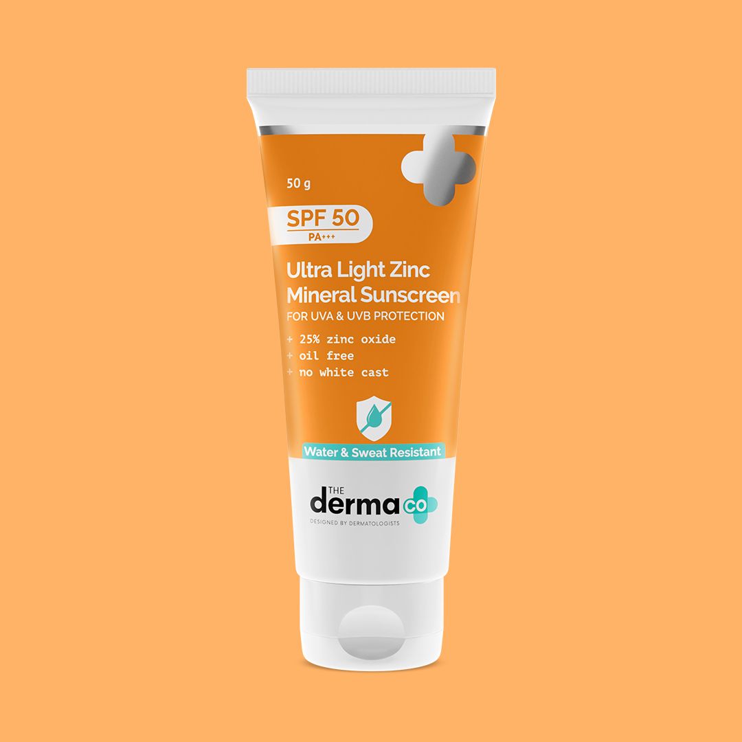 Derma Co Ultra Light Zinc Mineral Sunscreen with SPF 50 For Broad Spectrum, UVA, UVB & Blue Light Protection - 50g