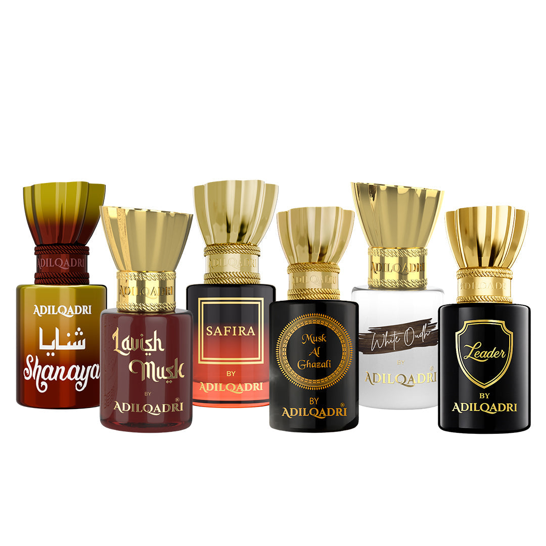 Pack Of 6 Shanaya, Lavish Musk, Safira, Musk AL Ghazali, White Oudh, Leader Attar 5.5 Ml Each