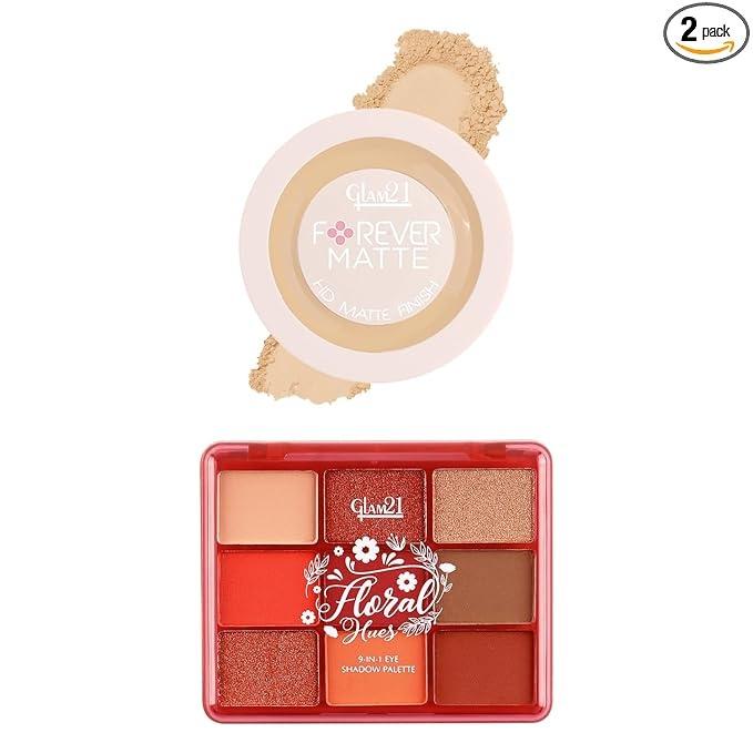 Glam21 Floral Hues 9-in-1 Eyeshadow Palette - Daisy + Forever Matte Compact Beige