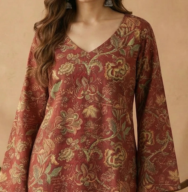 Stylum Women's Red Floral Printed Cotton Straight Top