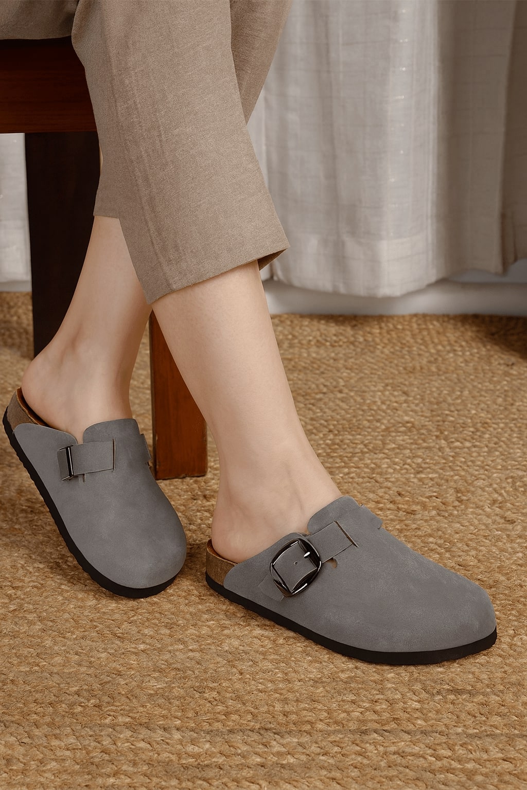 LYDC Brixton Jersey Gunmetal Clogs Sandals for Women - Jersey Gunmetal