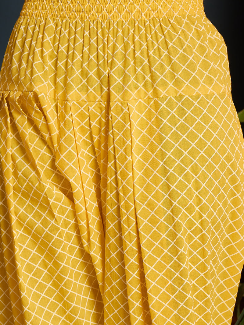 Stylum Women's Yellow Floral Printed Pure Cotton Straight Kurti Farshi Salwar With Dupatta