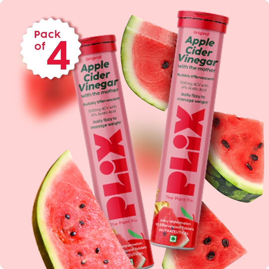 Plix ACV Effervescent Tablets - 15 (Juicy Watermelon, Pack of 4)